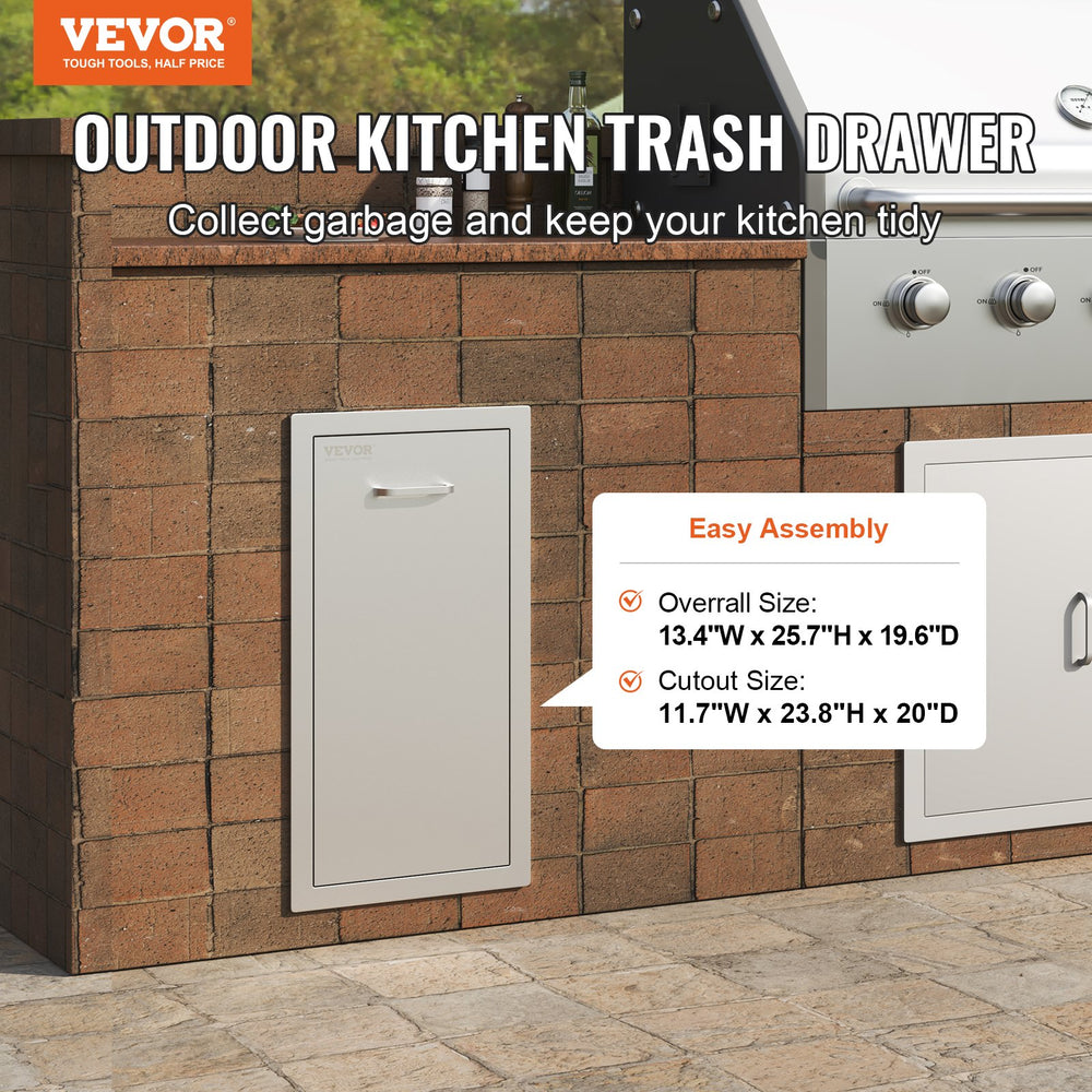 Vevor Pull Out Trash Drawer 13.6" x 26" x 19.6" Outdoor Kitchen Stainless Steel New