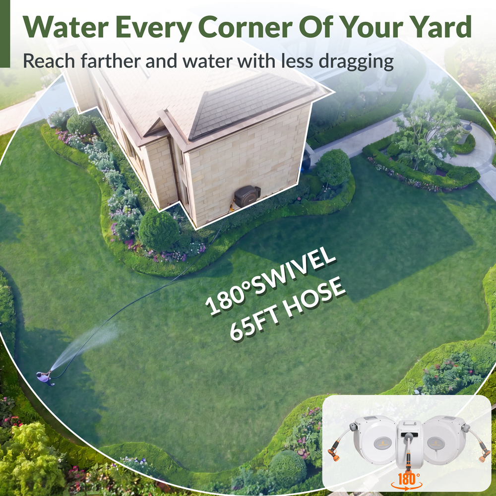 Giraffe Tools Retractable Garden Hose Reel 5/8 in-65ft New
