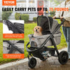 Vevor Pet Stroller 75 Lbs. Capacity 3-Wheel Dual-Brake Quick Fold Storage Basket Grey New