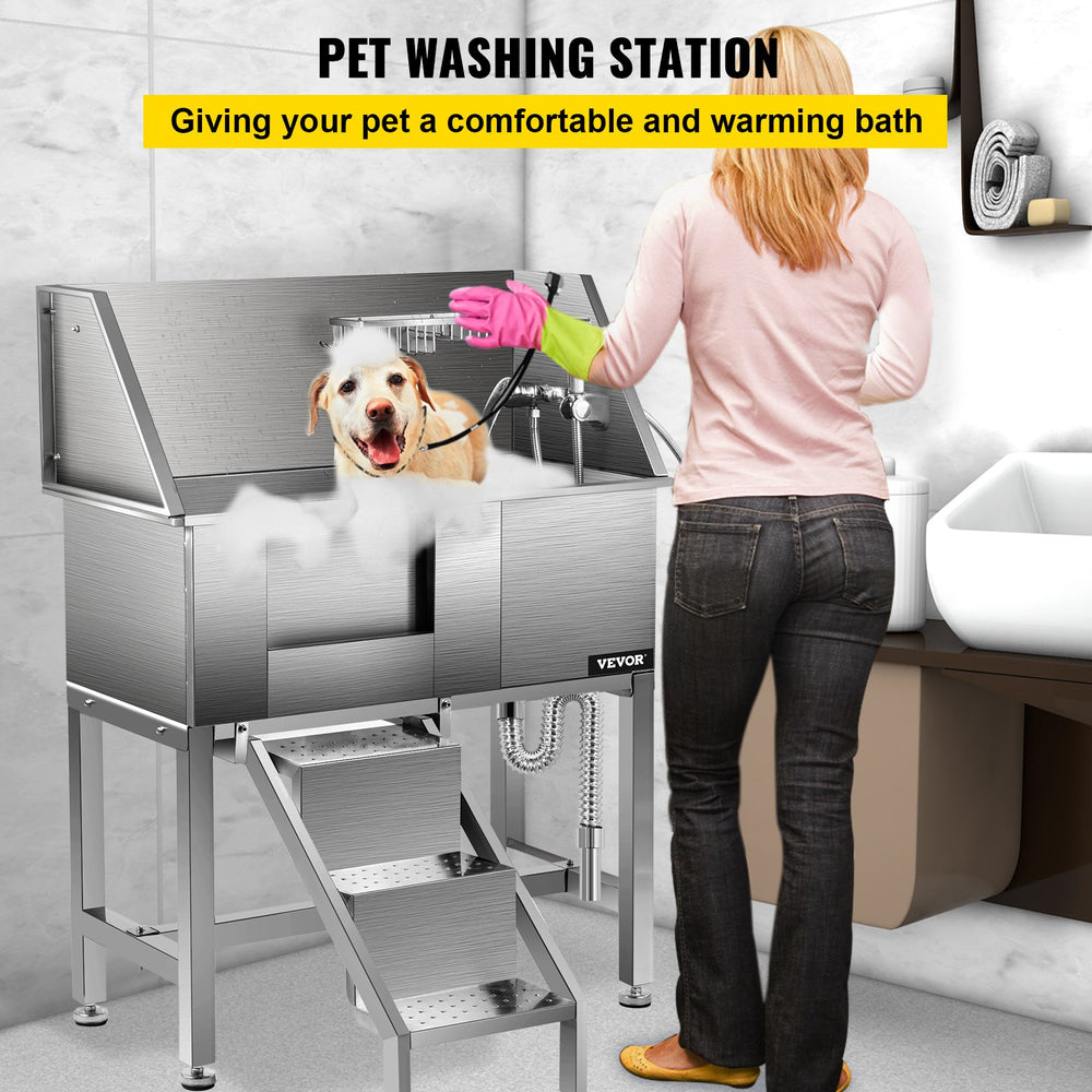 Vevor 34" Professional Dog Grooming Tub Stainless Steel with Steps Left Door New