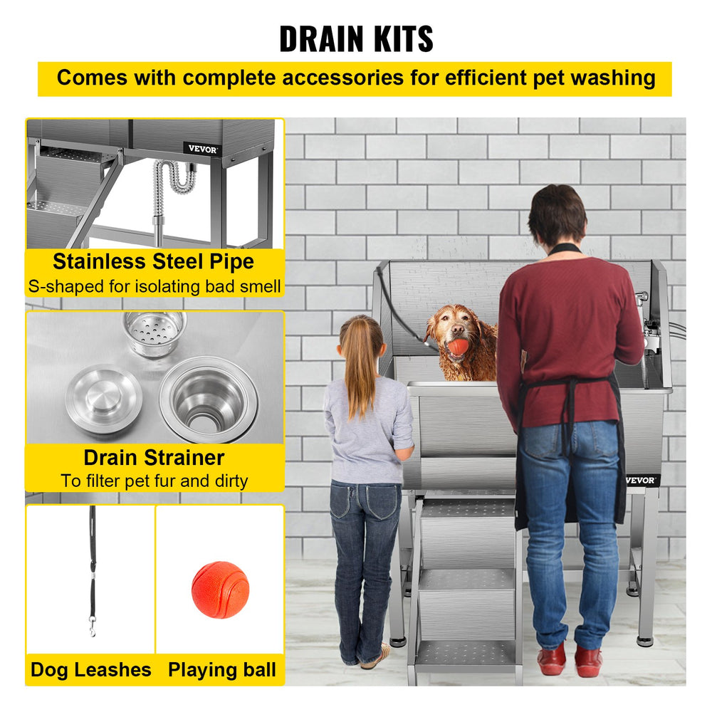Vevor 34" Professional Dog Grooming Tub Stainless Steel with Steps Left Door New