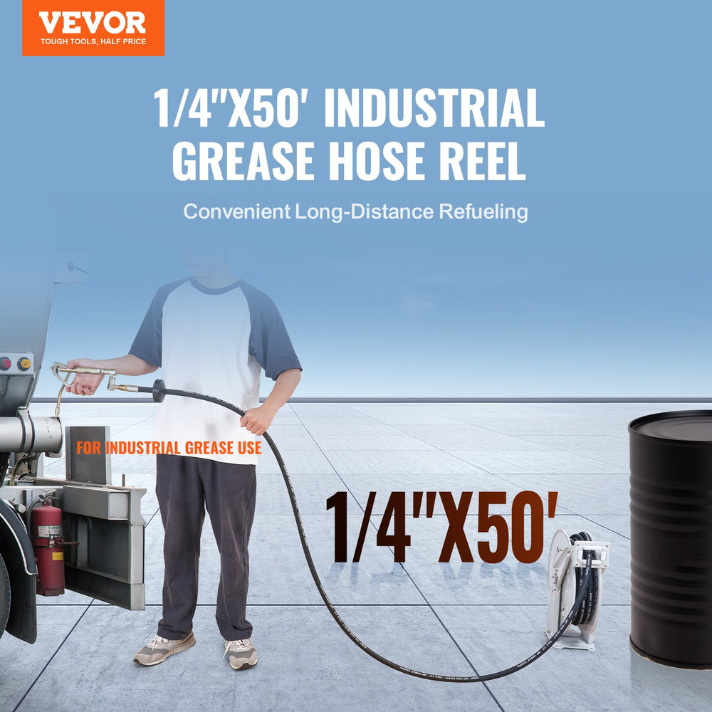 Vevor Hose Reel Retractable 1/4" x 50' 2300 PSI 1/4" NPT Automatic Nozzle New