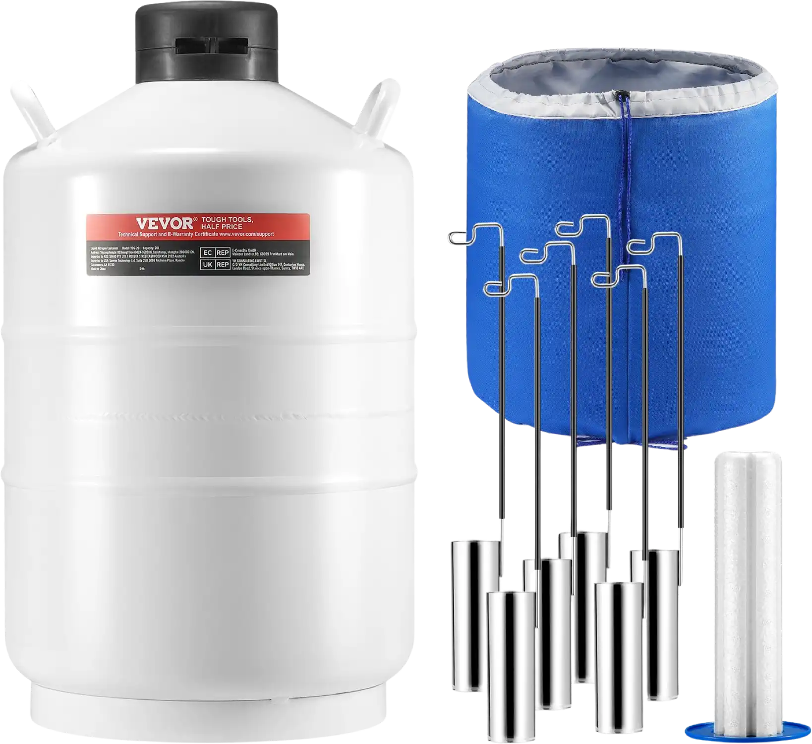 Vevor Liquid Nitrogen Tank 5.28 Gal Aluminum Alloy LN2 Container Dewar 6-Canisters and Protective Cover New