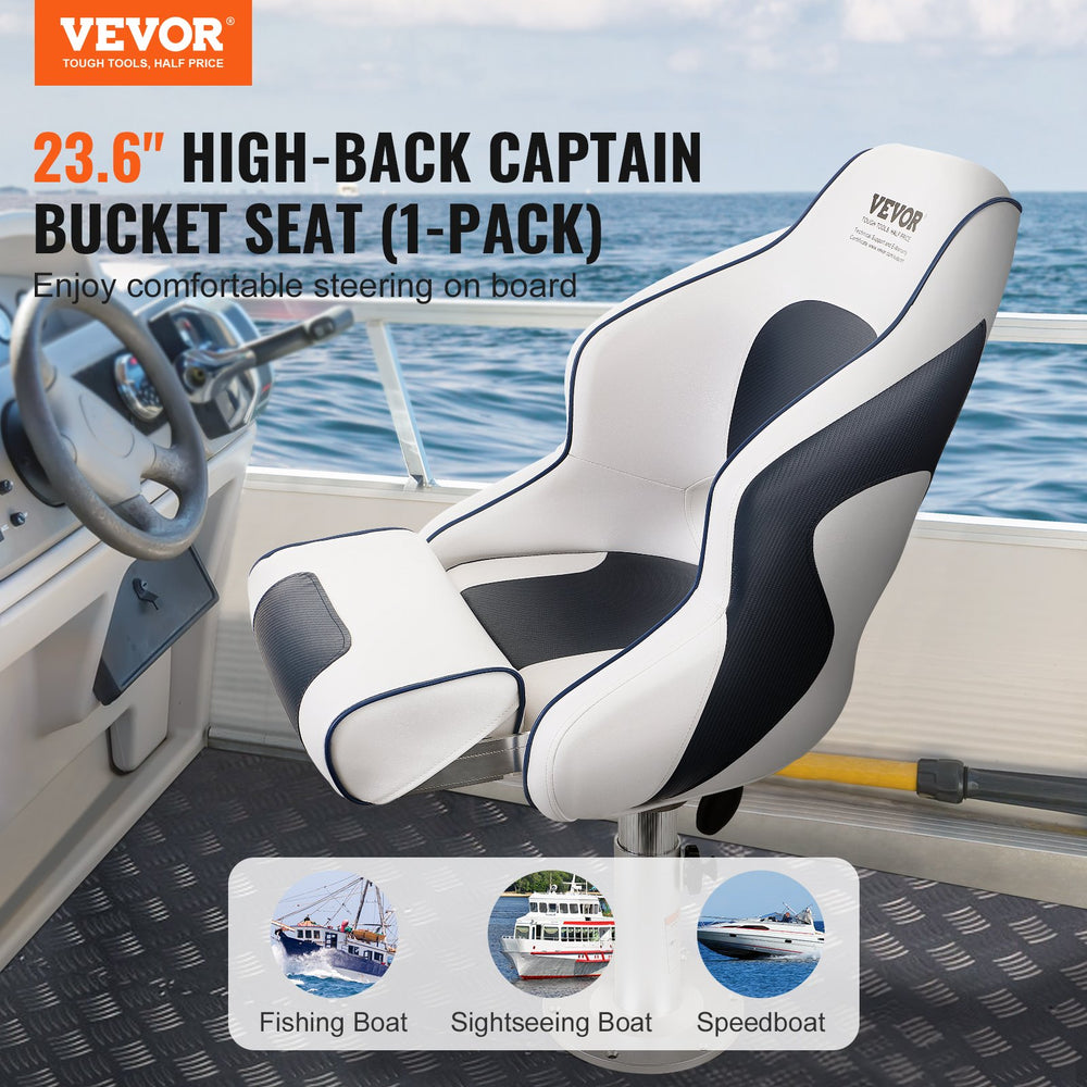 Vevor Captain Bucket Seat 23" High Back Flip-Up Bolster Waterproof PVC Heavy Duty Frame New