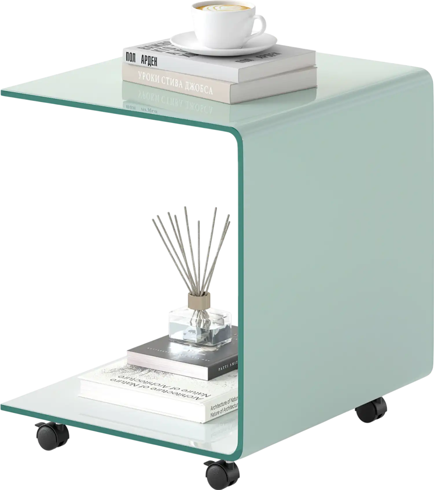 Costway C-Shaped Tempered Glass End Side Table with Shelf 47496636 New