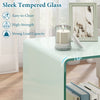 C-shaped end table with sleek tempered glass, featuring a 2-tier shelf and lockable wheels for versatile use.