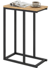 C-shaped end table with a natural wood top and sturdy metal frame, perfect for living rooms and home offices.