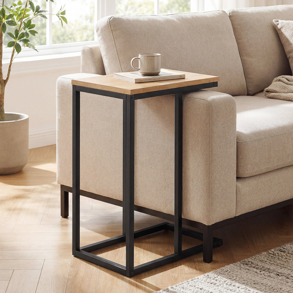 C-Shaped End Table Small Side Table with Sturdy Metal Frame-Natural - Gallery View 1 of 11