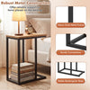 C-shaped end table with a sturdy metal frame and natural wood top, ideal for living room or home office use.