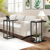 C-shaped end table with metal legs, perfect for holding drinks and snacks, designed to slide under a couch.