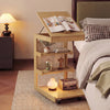 C-shaped end table with adjustable desktop, natural rubber wood, and wheels, perfect for bedside or sofa use.