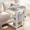 C-shaped End Table with Wheels and Adjustable Desktop for Sofa Couch Bedside-White - Gallery View 1 of 12