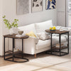C-shaped modern sofa side table with faux marble tabletop and storage shelf, perfect for tight spaces in living rooms.