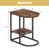 C-shaped modern sofa side table with faux marble tabletop and metal frame, featuring 2-tier storage for versatile use.