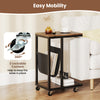 C-shaped side table with a metal frame and canvas storage pouch, featuring 2 lockable casters for stability and.