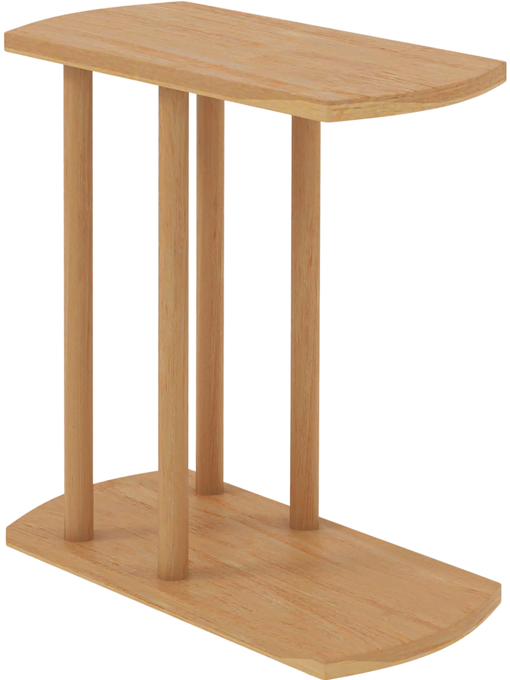 Narrow 2-Tier C-shaped Teak Wood Side Table with Thickened Top and Sturdy Base