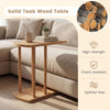 Narrow C-shaped teak wood side table with thickened top, featuring a sturdy base and 2-tier design for space-saving use.