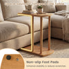 Narrow C-shaped teak wood side table with 2 tiers, non-slip foot pads, perfect for couches and easy to assemble.