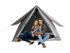 Pop-up camping tent for 2-3 people in gray, featuring mesh windows and rainfly, ideal for hiking trips.
