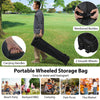 Portable wheeled storage bag with reinforced buckles and two smooth wheels for easy transport of the pop-up canopy tent.