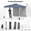 10x10 FT gray pop-up canopy tent with sidewall, showing dimensions and included accessories for easy setup and.