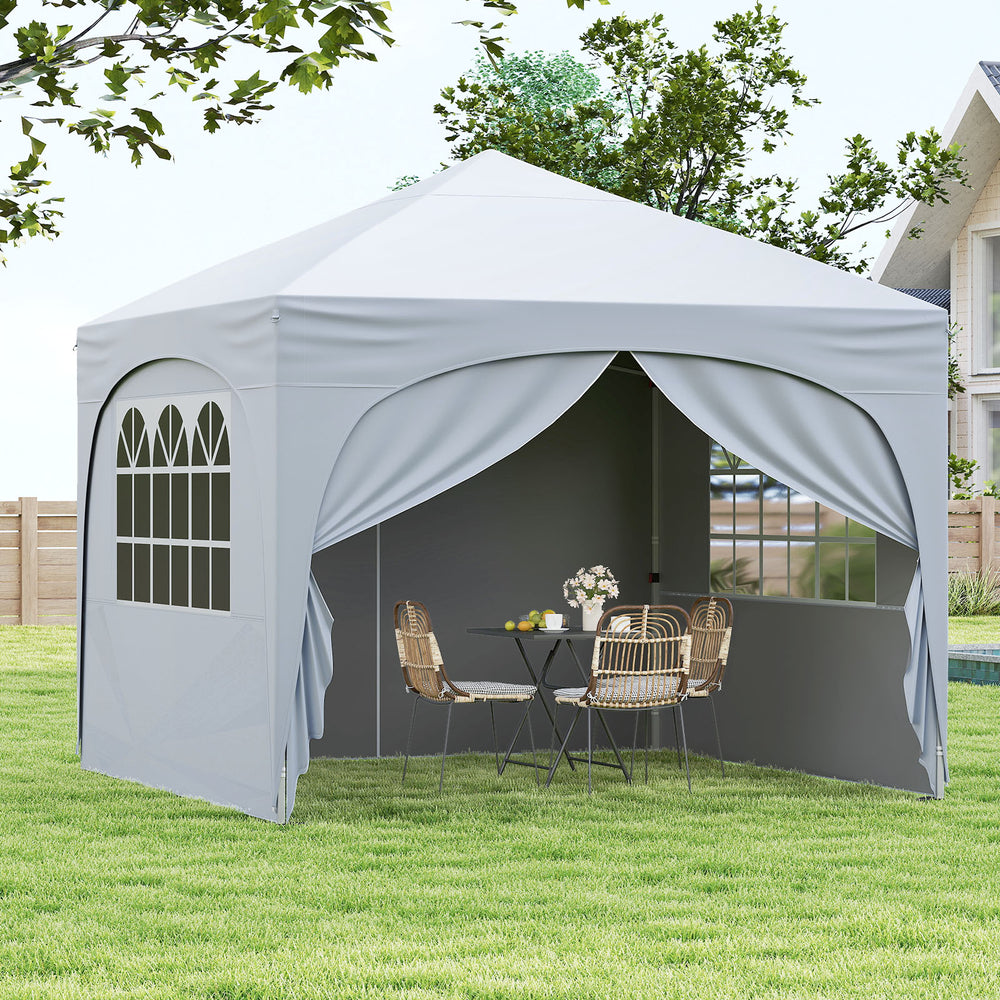 10 X 10 FT Pop up Canopy Tent with 4 Removable Sidewall-White - Gallery View 1 of 10