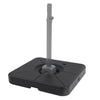 Black cantilever patio umbrella base, 220 lbs capacity, water and sand fillable, designed for easy transport and.