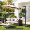 Weighted cantilever patio umbrella base in black, designed for 9-10 ft umbrellas, with 220 lbs capacity for stability.