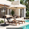 Weighted cantilever patio umbrella base in black, fillable with water or sand, designed for 9-10 ft umbrellas.