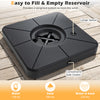 Cantilever patio umbrella base in black, fillable with water or sand, designed for stability and easy transport.