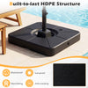 Cantilever patio umbrella base in black, made of HDPE, 220 lbs capacity, waterproof and sun-proof for outdoor use.