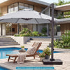 Weighted cantilever patio umbrella base, 242 lbs capacity, made of HDPE, stabilizes umbrellas for outdoor use.