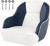 Captain bucket seat in blue and white PVC leather with armrests, designed for pontoon boats and water adventures.