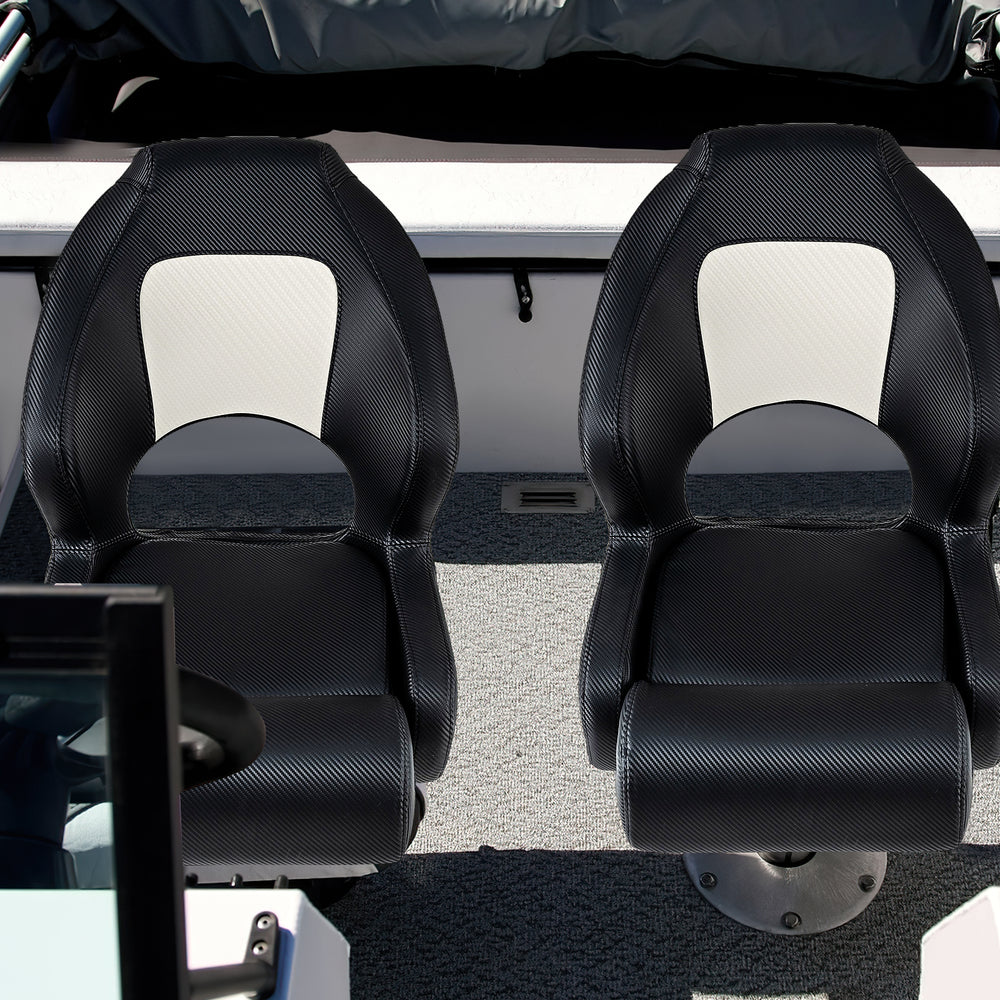 Two Captain Bucket Seats in black waterproof PVC leather, designed for sightseeing boats with ergonomic support.