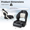 Captain bucket seat dimensions showing waterproof PVC leather, ergonomic design, and 330 lbs weight capacity for boats.