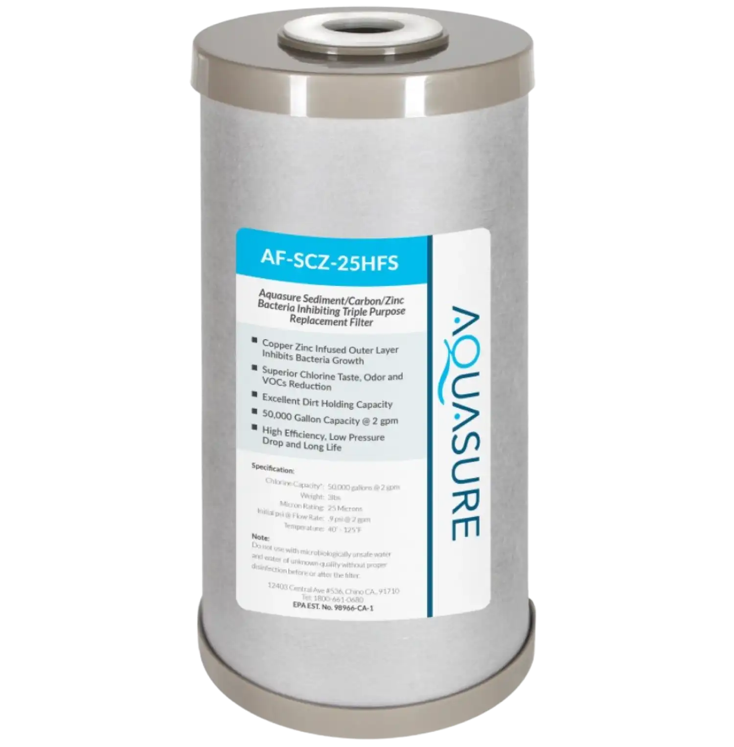 Aquasure AF-SCZ-25HFS Fortitude V2 Series Sediment/Carbon/Zinc Bacteria Inhibiting Triple Purpose Replacement Filter - Standard New