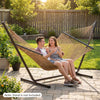 Spacious Caribbean hammock with spreader bar in khaki, perfect for two, ideal for patio or poolside relaxation.