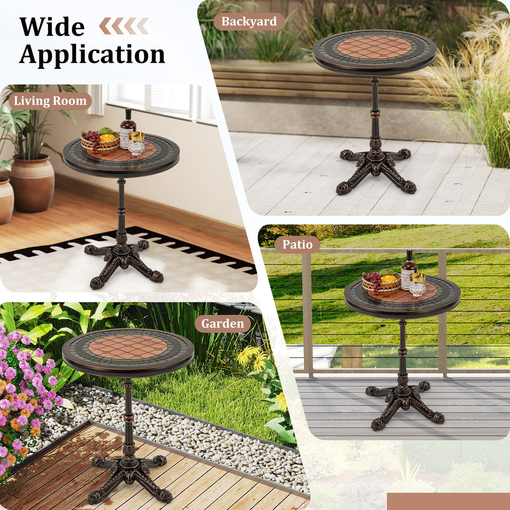 24" round patio dining table in bronze with a painted tabletop, ideal for outdoor or indoor use, featuring a sturdy.