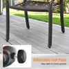 Brown cast aluminum patio chair with adjustable foot pads for stability on uneven surfaces, perfect for outdoor spaces.