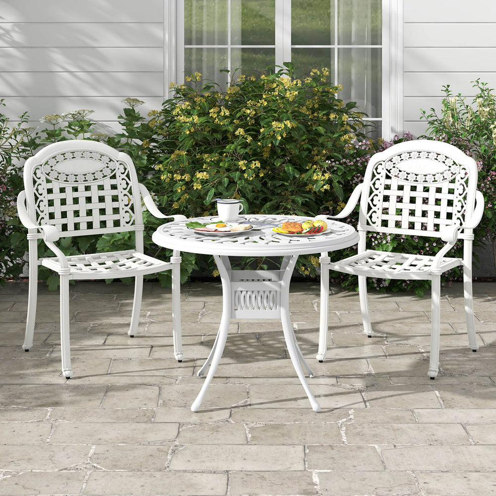 Cast Aluminum Patio Chairs Set of 2 with Armrests-White - Gallery View 1 of 10