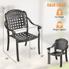 Brown cast aluminum patio chair with armrests, stackable design, 360 lbs capacity, ideal for outdoor spaces.