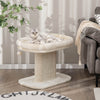 Modern cat tree tower in beige featuring a plush perch, sisal scratching plate, and a playful fur ball for cats.