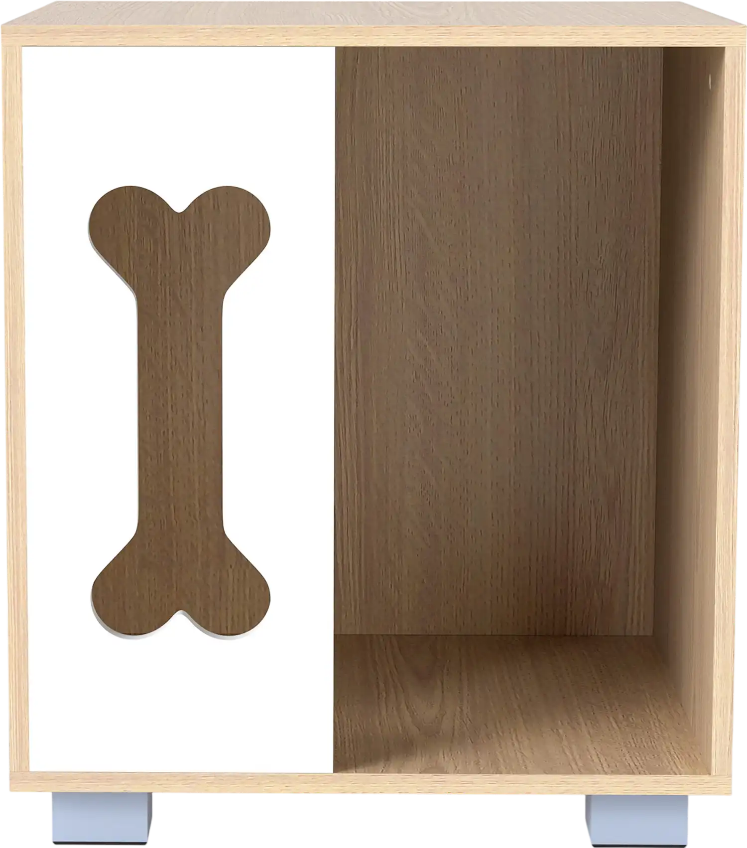 Costway Wooden Dog Condo Side Table Bone-Shape Window Metal Legs 33193546 New