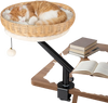 Comfy cat desk bed with removable cushion, featuring a natural rattan design and adjustable mount for indoor cats.