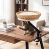 Comfy cat desk bed with removable cushion, featuring a hanging ball for play, designed for indoor use on desks.