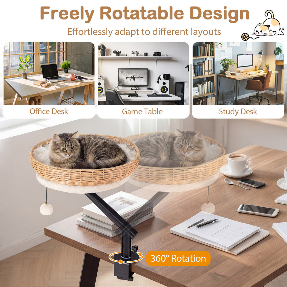 Comfy cat desk bed with removable cushion, featuring a 360° rotatable design for office, game, or study desks.