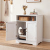 White cat litter box enclosure with dual doors, open compartment, and sturdy design for organized pet supplies.