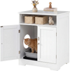 Wooden cat litter box enclosure in white, featuring dual doors and a spacious countertop for decor and organization.