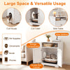 Wooden cat litter box enclosure in white, serving as a cat house and side table, with dual doors for easy access.