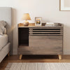 Cat litter box enclosure in brown with flip-down door, featuring a farmhouse design and a wide tabletop for decor.